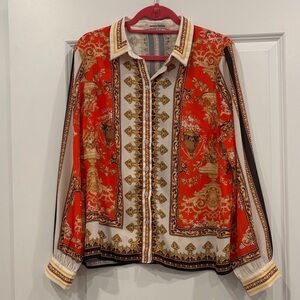 jealous tomato size large Red and Gold Patterned Shirt